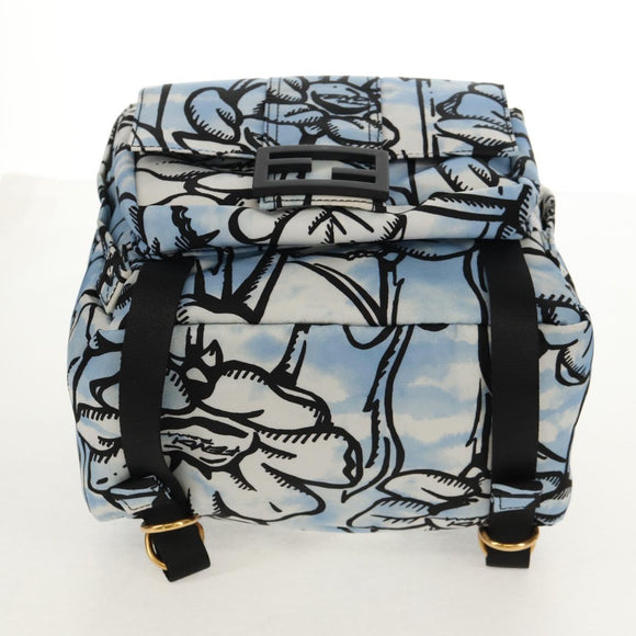 FENDI Rucksack Nylon Blau Gold Auth ka596M