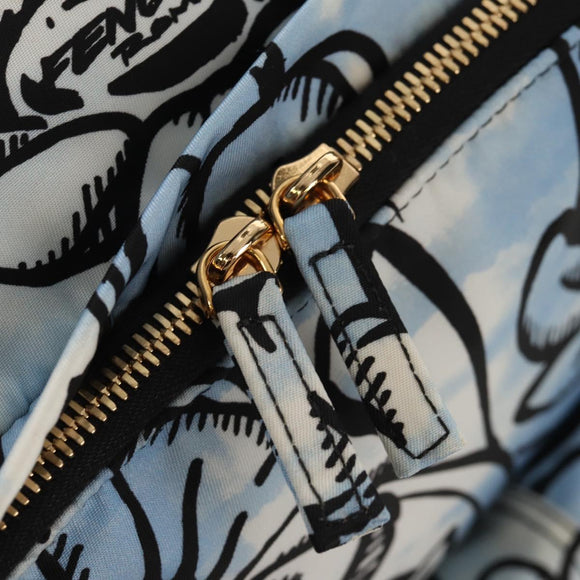 FENDI Rucksack Nylon Blau Gold Auth ka596M