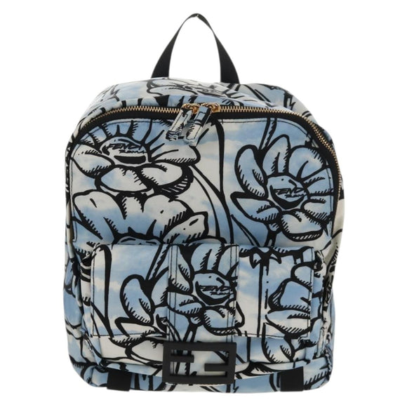 FENDI Rucksack Nylon Blau Gold Auth ka596M