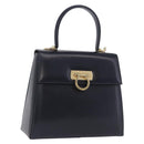 Salvatore Ferragamo Gancini Hand Bag Leather Navy Gold Auth ka5976-1