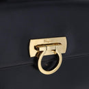Salvatore Ferragamo Gancini Hand Bag Leather Navy Gold Auth ka5976-18