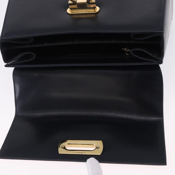 Salvatore Ferragamo Gancini Hand Bag Leather Navy Gold Auth ka5976
