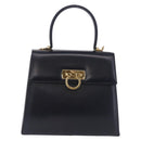 Salvatore Ferragamo Gancini Hand Bag Leather Navy Gold Auth ka5976-13