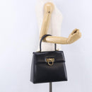 Salvatore Ferragamo Gancini Hand Bag Leather Navy Gold Auth ka5976-26
