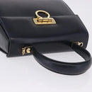 Salvatore Ferragamo Gancini Hand Bag Leather Navy Gold Auth ka5976-6