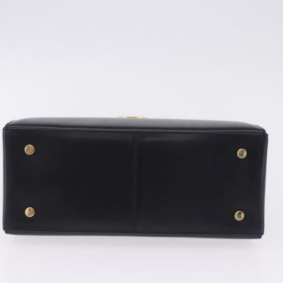 Salvatore Ferragamo Gancini Hand Bag Leather Navy Gold Auth ka5976