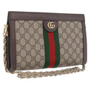GUCCI GG Supreme Chain Web Sherry Line Bag PVC Beige Gold 503877 Auth ka5977V-1