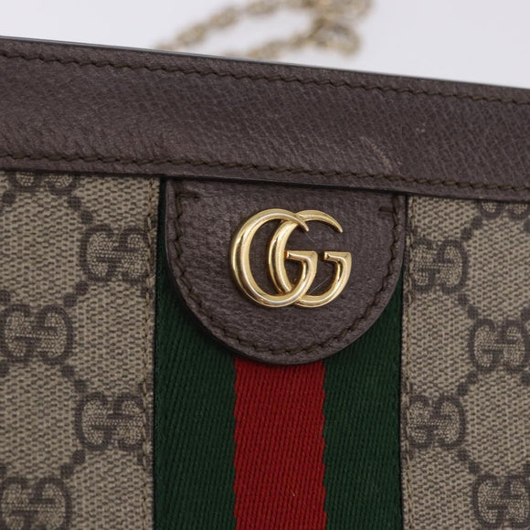 GUCCI GG Supreme Chain Web Sherry Line Bag PVC Beige Gold 503877 Auth ka5977V