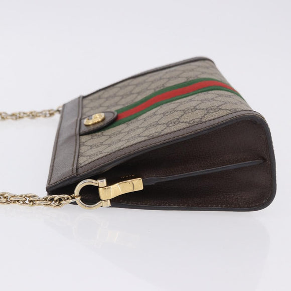 GUCCI GG Supreme Chain Web Sherry Line Bag PVC Beige Gold 503877 Auth ka5977V