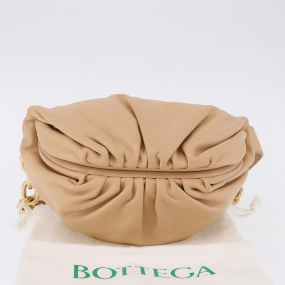 BOTTEGA VENETA INTRECCIATO Chain Shoulder Bag Leather Beige Gold Auth ka5978V