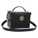 CHANEL Bicolore Vanity Hand Bag Lamb Skin Black Gold CC Auth ka597V-1