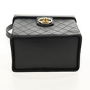 CHANEL Bicolore Vanity Hand Bag Lamb Skin Black Gold CC Auth ka597V-12