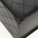 CHANEL Bicolore Vanity Hand Bag Lamb Skin Black Gold CC Auth ka597V-13