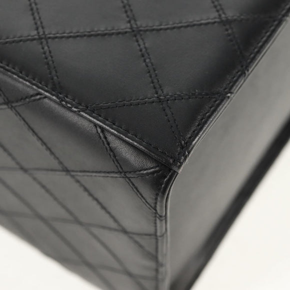 CHANEL Bicolore Vanity Hand Bag Lamb Skin Black Gold CC Auth ka597V