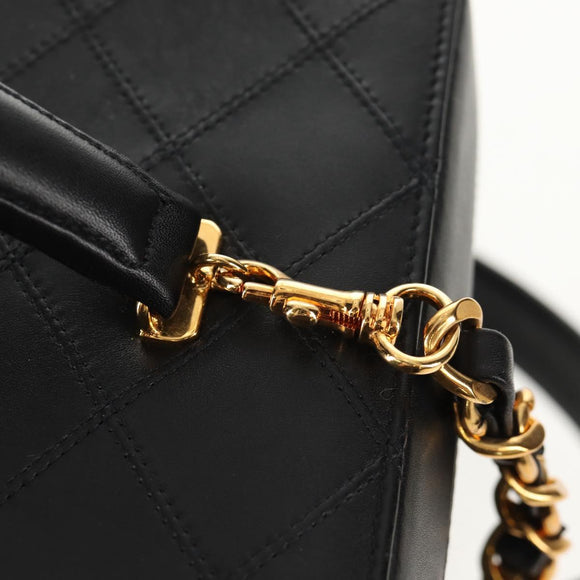 CHANEL Bicolore Vanity Hand Bag Lamb Skin Black Gold CC Auth ka597V