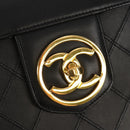 CHANEL Bicolore Vanity Hand Bag Lamb Skin Black Gold CC Auth ka597V-18