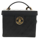 CHANEL Bicolore Vanity Hand Bag Lamb Skin Black Gold CC Auth ka597V-2