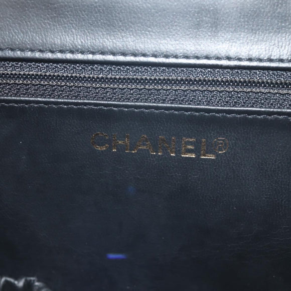 CHANEL Bicolore Vanity Hand Bag Lamb Skin Black Gold CC Auth ka597V