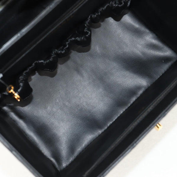 CHANEL Bicolore Vanity Hand Bag Lamb Skin Black Gold CC Auth ka597V