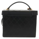 CHANEL Bicolore Vanity Hand Bag Lamb Skin Black Gold CC Auth ka597V-3