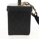 CHANEL Bicolore Vanity Hand Bag Lamb Skin Black Gold CC Auth ka597V-5