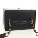 CHANEL Bicolore Vanity Hand Bag Lamb Skin Black Gold CC Auth ka597V-6