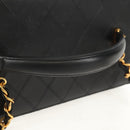 CHANEL Bicolore Vanity Hand Bag Lamb Skin Black Gold CC Auth ka597V-7