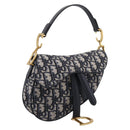 Christian Dior Trotter Canvas Saddle Hand Bag Navy Gold Auth ka5981SAM-1