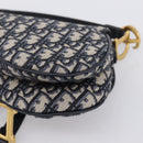 Christian Dior Trotter Canvas Saddle Hand Bag Navy Gold Auth ka5981SAM-16