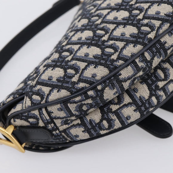 Christian Dior Trotter Canvas Saddle Hand Bag Navy Gold Auth ka5981SAM