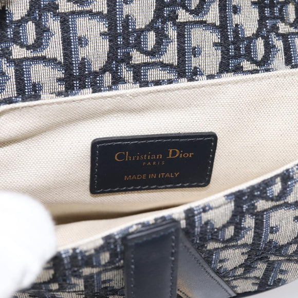 Christian Dior Trotter Canvas Saddle Hand Bag Navy Gold Auth ka5981SAM
