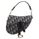 Christian Dior Trotter Canvas Saddle Hand Bag Navy Gold Auth ka5981SAM-13