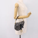 Christian Dior Trotter Canvas Saddle Hand Bag Navy Gold Auth ka5981SAM-21
