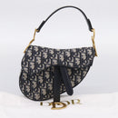 Christian Dior Trotter Canvas Saddle Hand Bag Navy Gold Auth ka5981SAM-12