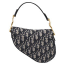 Christian Dior Trotter Canvas Saddle Hand Bag Navy Gold Auth ka5981SAM-2