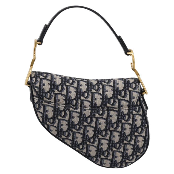 Christian Dior Trotter Canvas Saddle Hand Bag Navy Gold Auth ka5981SAM