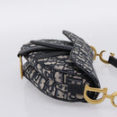 Christian Dior Trotter Canvas Saddle Hand Bag Navy Gold Auth ka5981SAM-4
