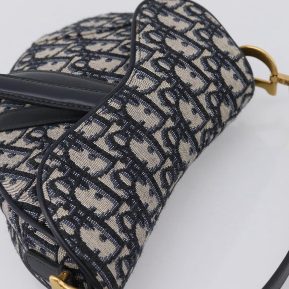 Christian Dior Trotter Canvas Saddle Hand Bag Navy Gold Auth ka5981SAM