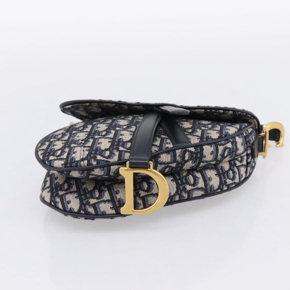 Christian Dior Trotter Canvas Saddle Hand Bag Navy Gold Auth ka5981SAM