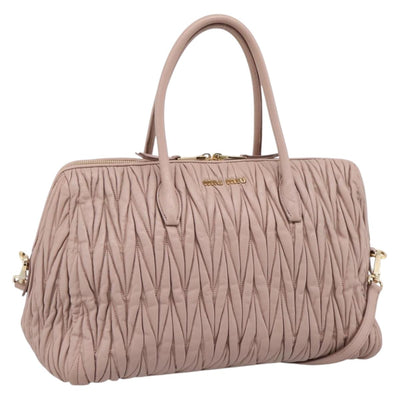 Miu Miu Matelasse Hand Bag Leather 2way Pink Gold Auth ka5983A