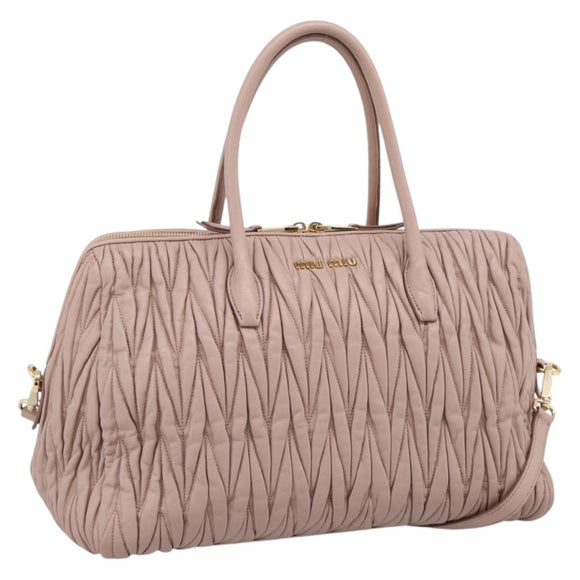 Miu Miu Matelasse Hand Bag Leather 2way Pink Gold Auth ka5983A