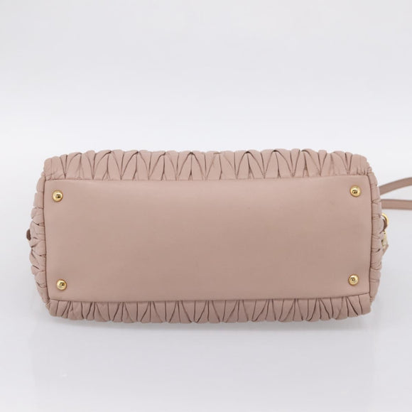 Miu Miu Matelasse Hand Bag Leather 2way Pink Gold Auth ka5983A