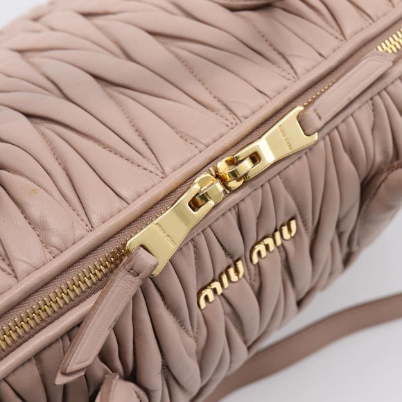 Miu Miu Matelasse Hand Bag Leather 2way Pink Gold Auth ka5983A