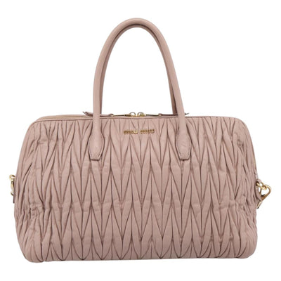 Miu Miu Matelasse Hand Bag Leather 2way Pink Gold Auth ka5983A - 0