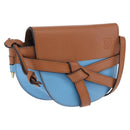 LOEWE Mini Gate Bag Shoulder Bag Leather Blue Gold Auth ka5984A-1