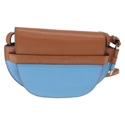 LOEWE Mini Gate Bag Shoulder Bag Leather Blue Gold Auth ka5984A - 0