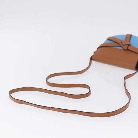 LOEWE Mini Gate Bag Shoulder Bag Leather Blue Gold Auth ka5984A