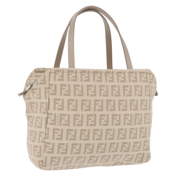 FENDI Zucchino Canvas Hand Pouch Beige Silver Auth ka5985A