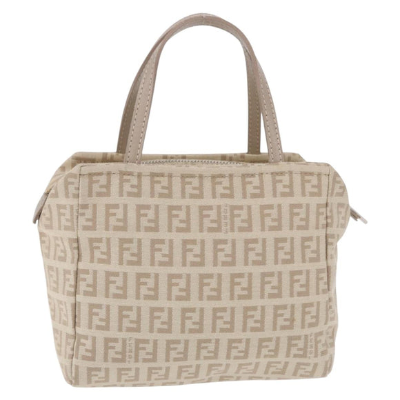 FENDI Zucchino Canvas Hand Pouch Beige Silver Auth ka5985A