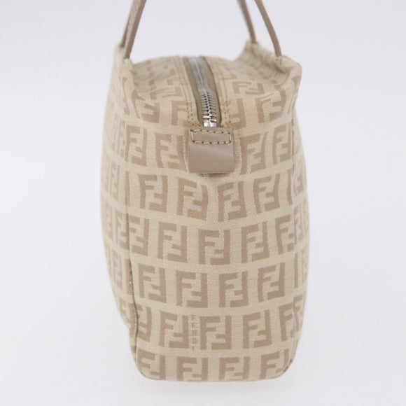 FENDI Zucchino Canvas Hand Pouch Beige Silver Auth ka5985A
